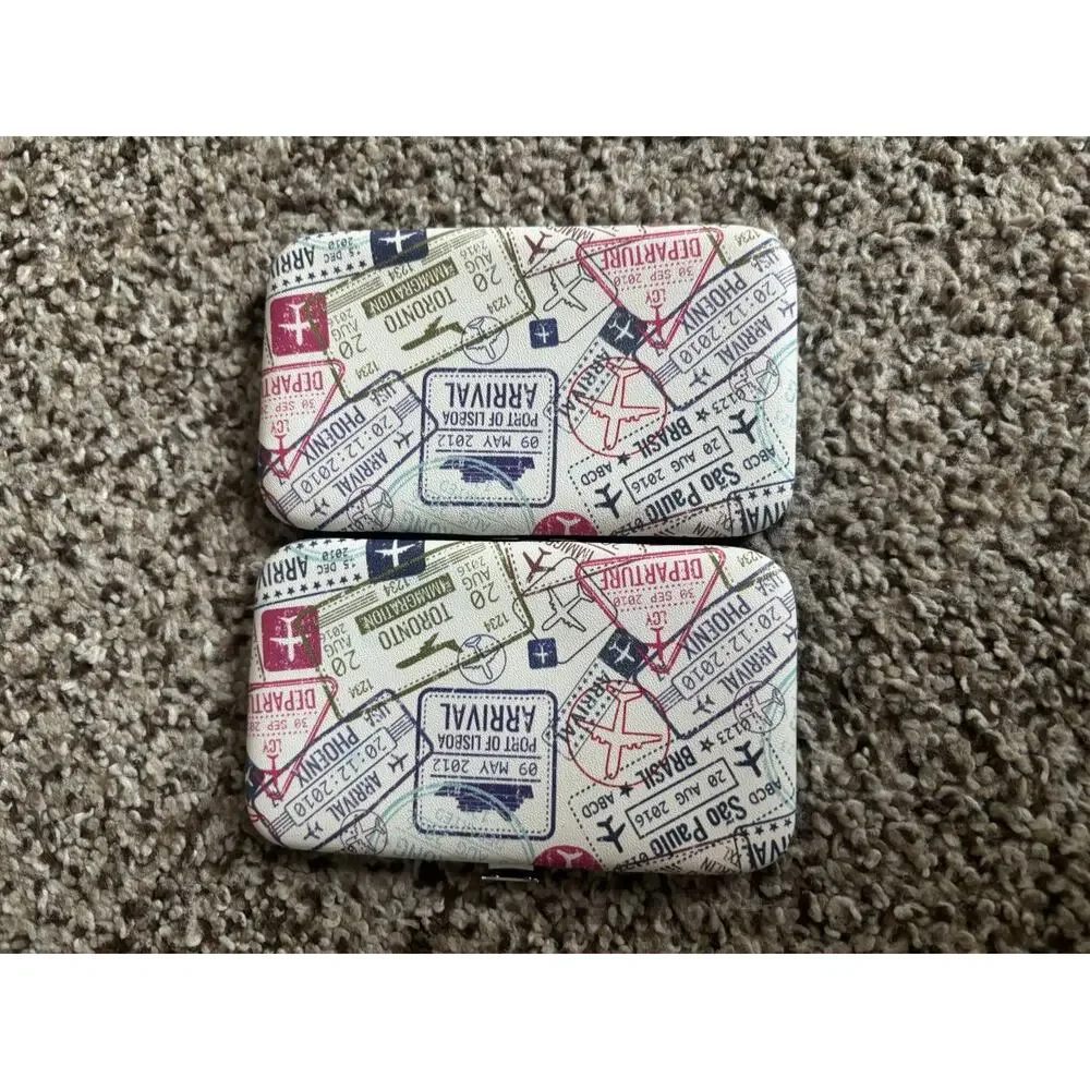Travel Stamp Print metal makeup Case, Multicolor, Hinged, Travel Size